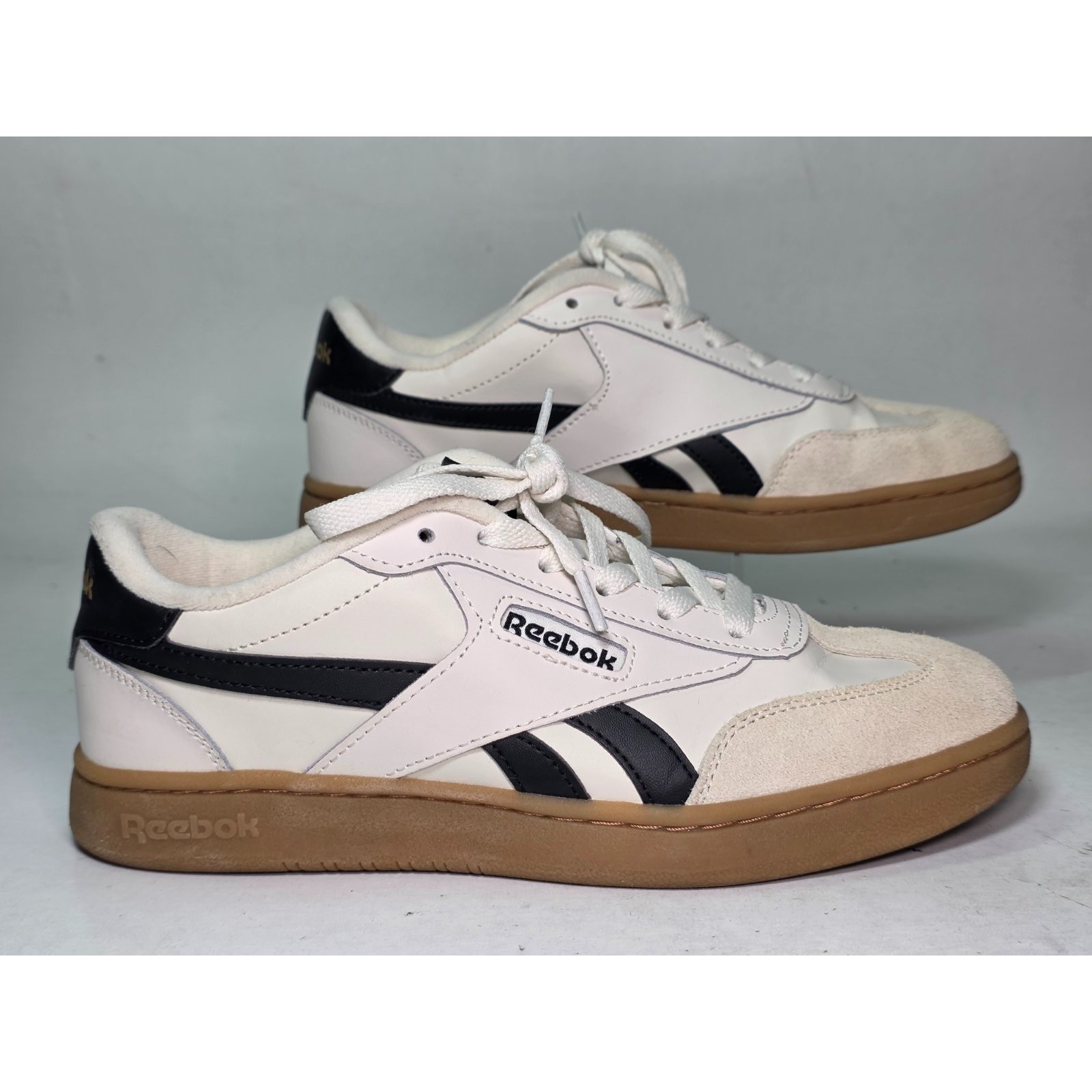 Reebok Smash Edge Women's Sneakers Size 7 Uk 4.5 White Black Cream Leather Shoes